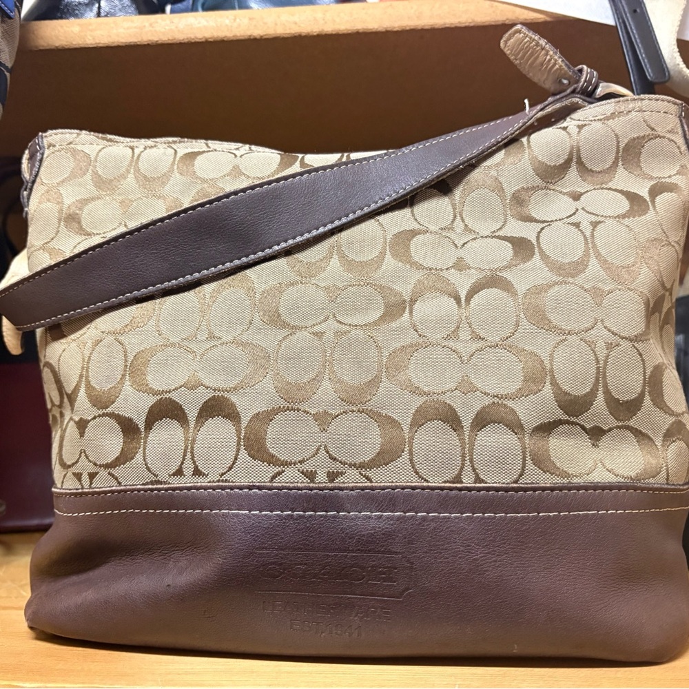 Vintage Coach Signature Brown and Tan Leather Bag